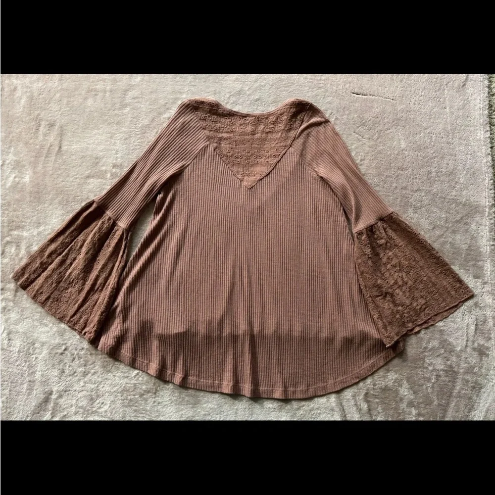 Free People Bell Sleeve Boho‎ Tunic Top Cinnamon Stretchy Soft Size Xsmall